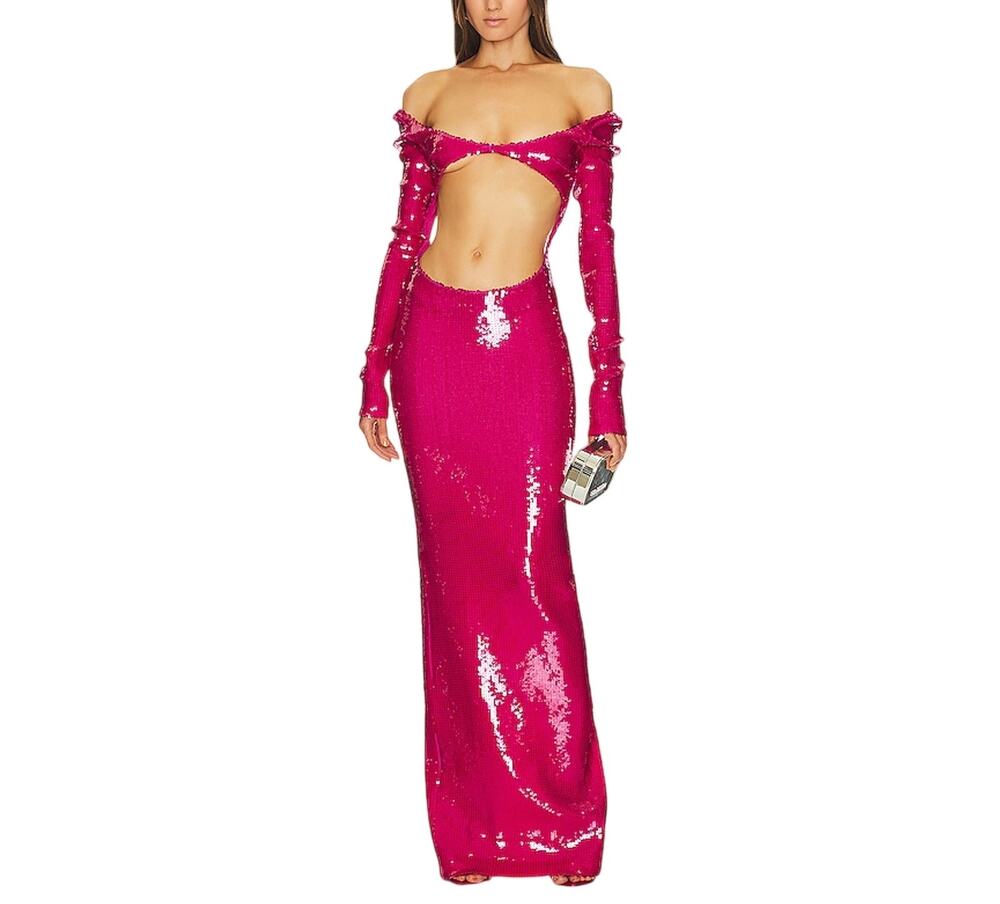 Laquan Smith Sparkling Fuchsia Front Cutout Sequin Gown Size L